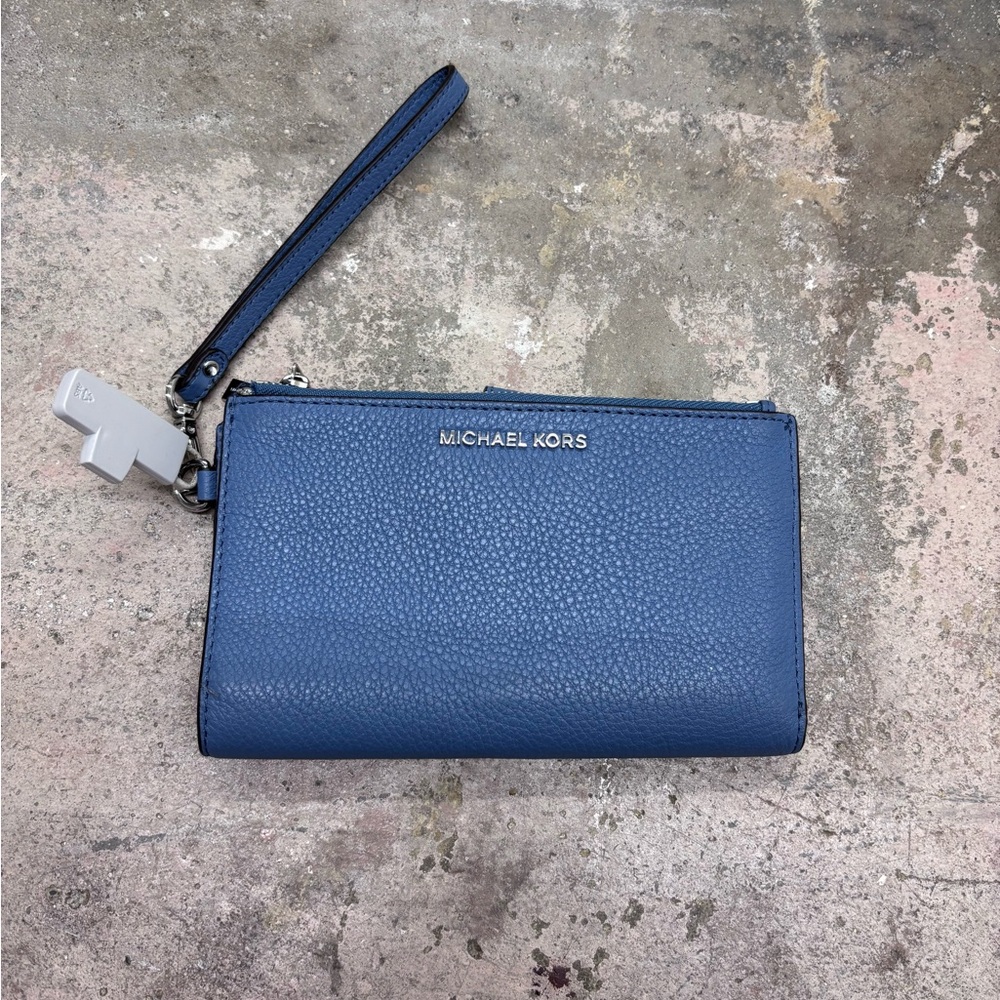 Michael Kors Light Blue Double Zip Wristlet with Detachable Strap